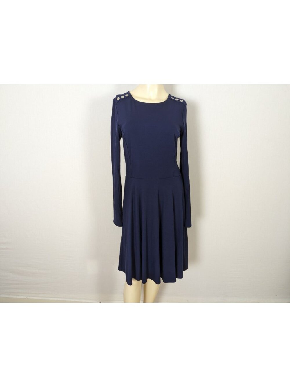 White House Black Market WHBM dress size 4 blue long sleeve A-Line Knit Career